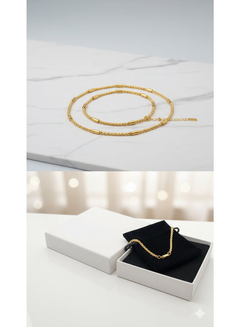 WARD Elegant Gold Tone Stainless Steel Dainty Chain Necklace with Polished Tube Accents. - Image 1